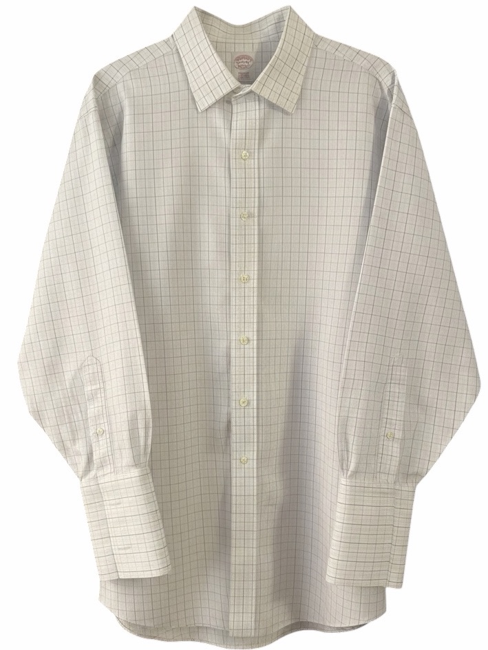 Brooks Brothers White Dress Cufflink Shirt With Light Gray Windowpane